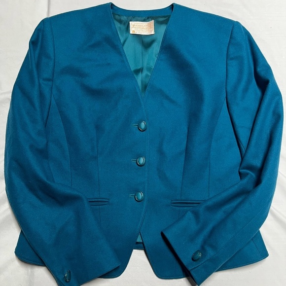 Vtg Pendleton blazer Teal Green Crop Length Jacket - Picture 1 of 5
